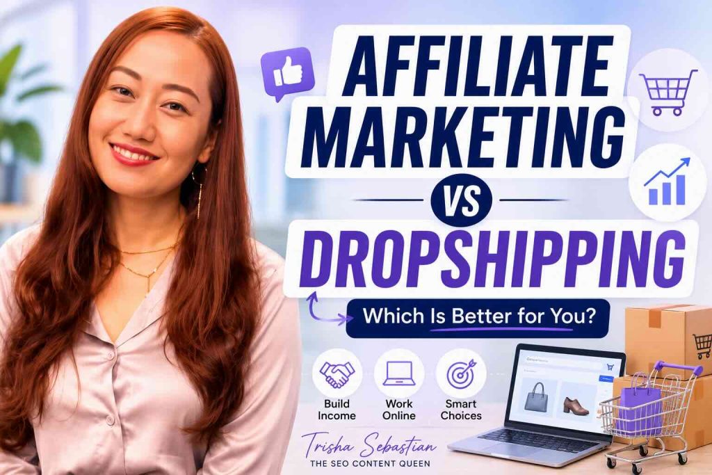 affiliate marketing vs dropshipping by Trisha Sebastian The SEO Content Queen
